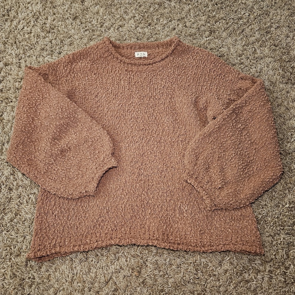 POL Popcorn Knit Sweater Rusty Rose Color Rolled Collar Boho Womens Size Small